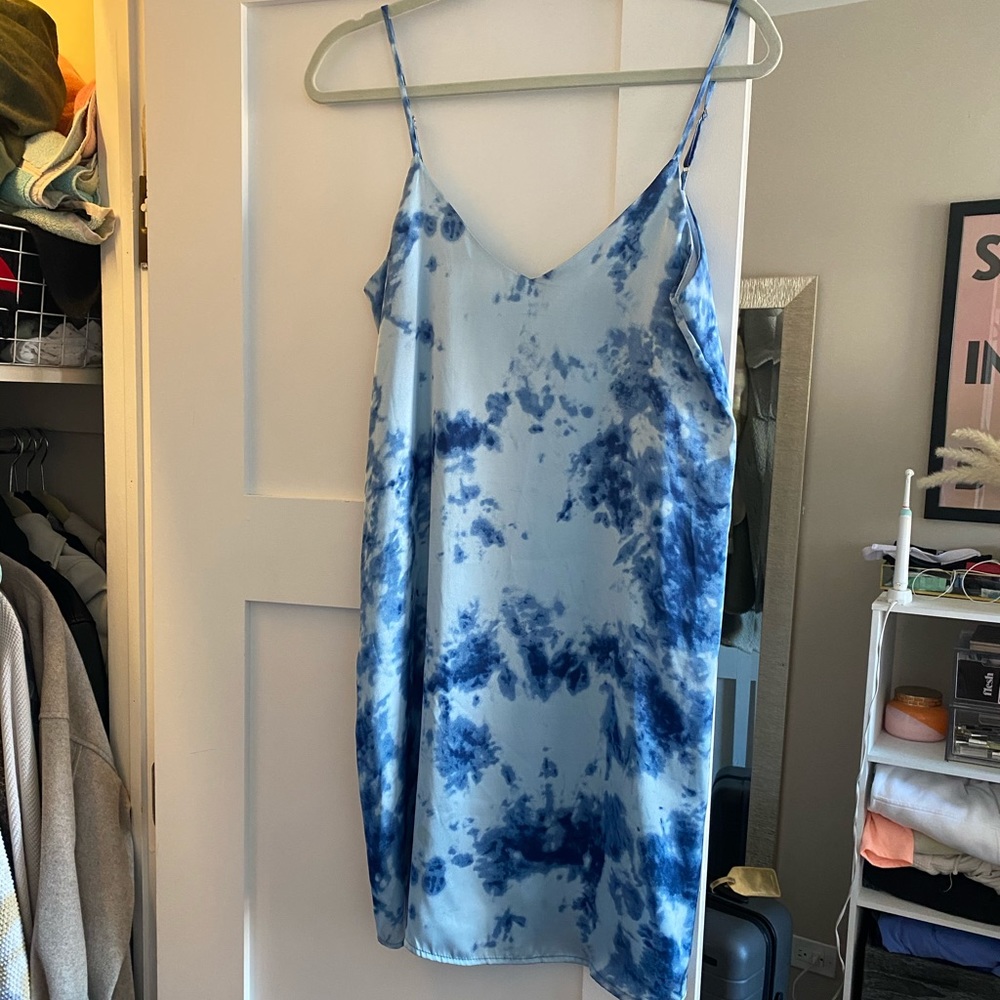 Blue tie dye slip dress